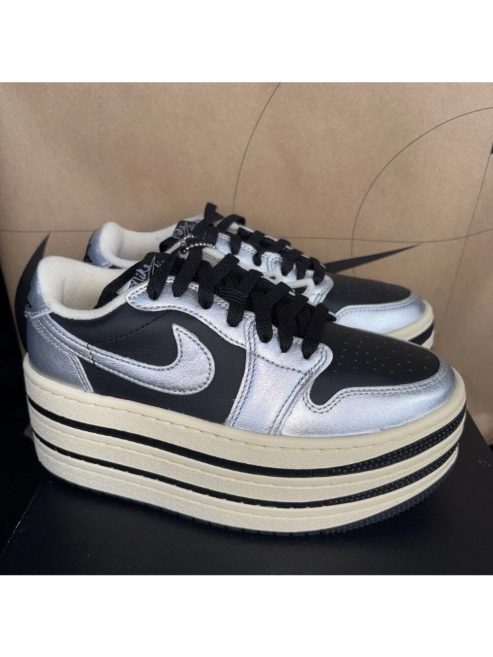 NEW Nike Jordan 1 Triple Stack Metallic Silver/Black HV8288-001 Women Sz 5.5